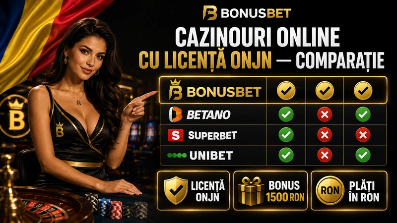Comparație cazinouri online cu licență ONJN și bonusuri în RON